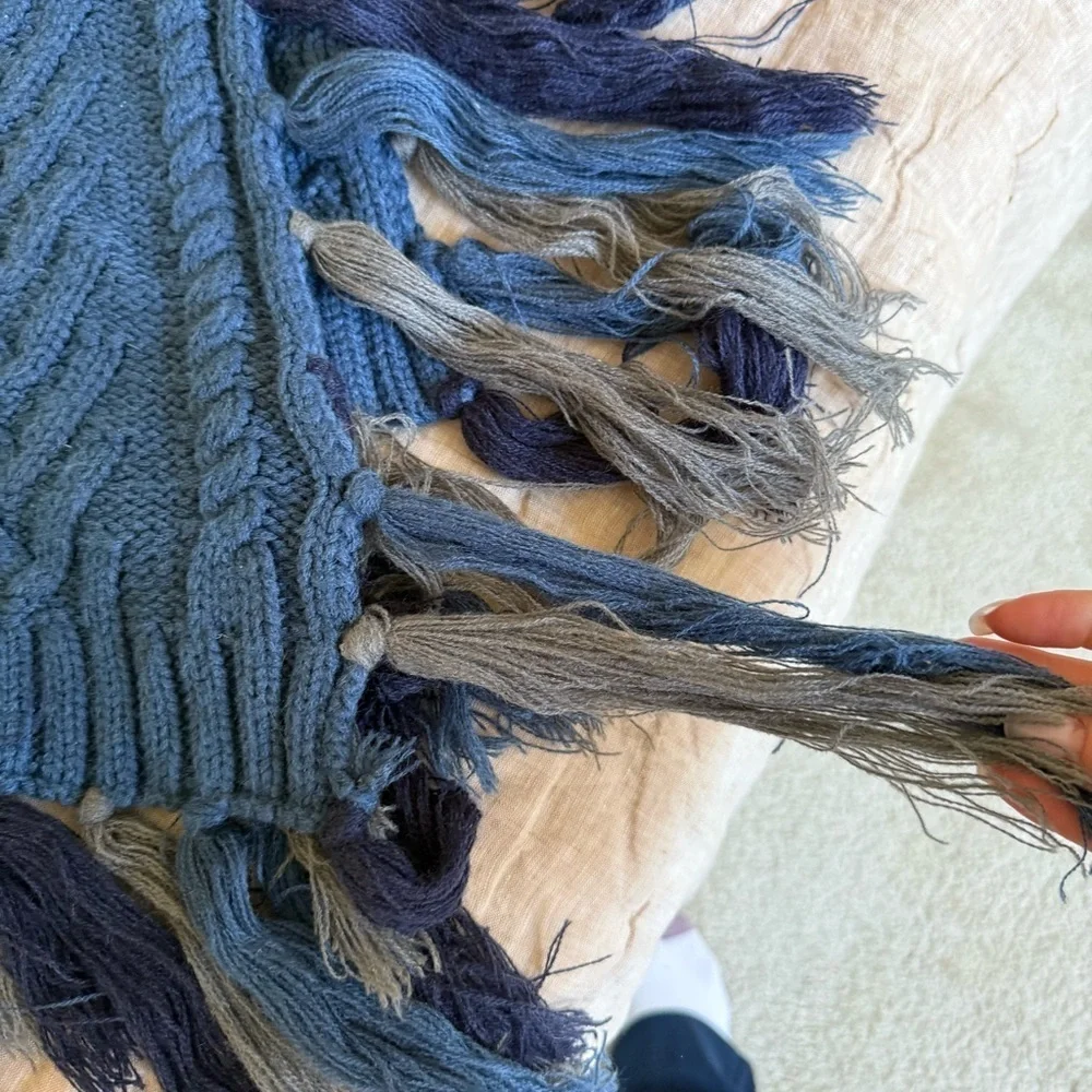 Desigual Poncho Knit Sweater Blue Grey Mandala One Size